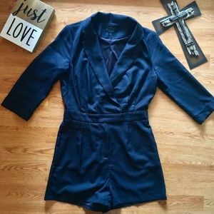 Women's Collared Navy Blue Romper‎ Jumper shorts